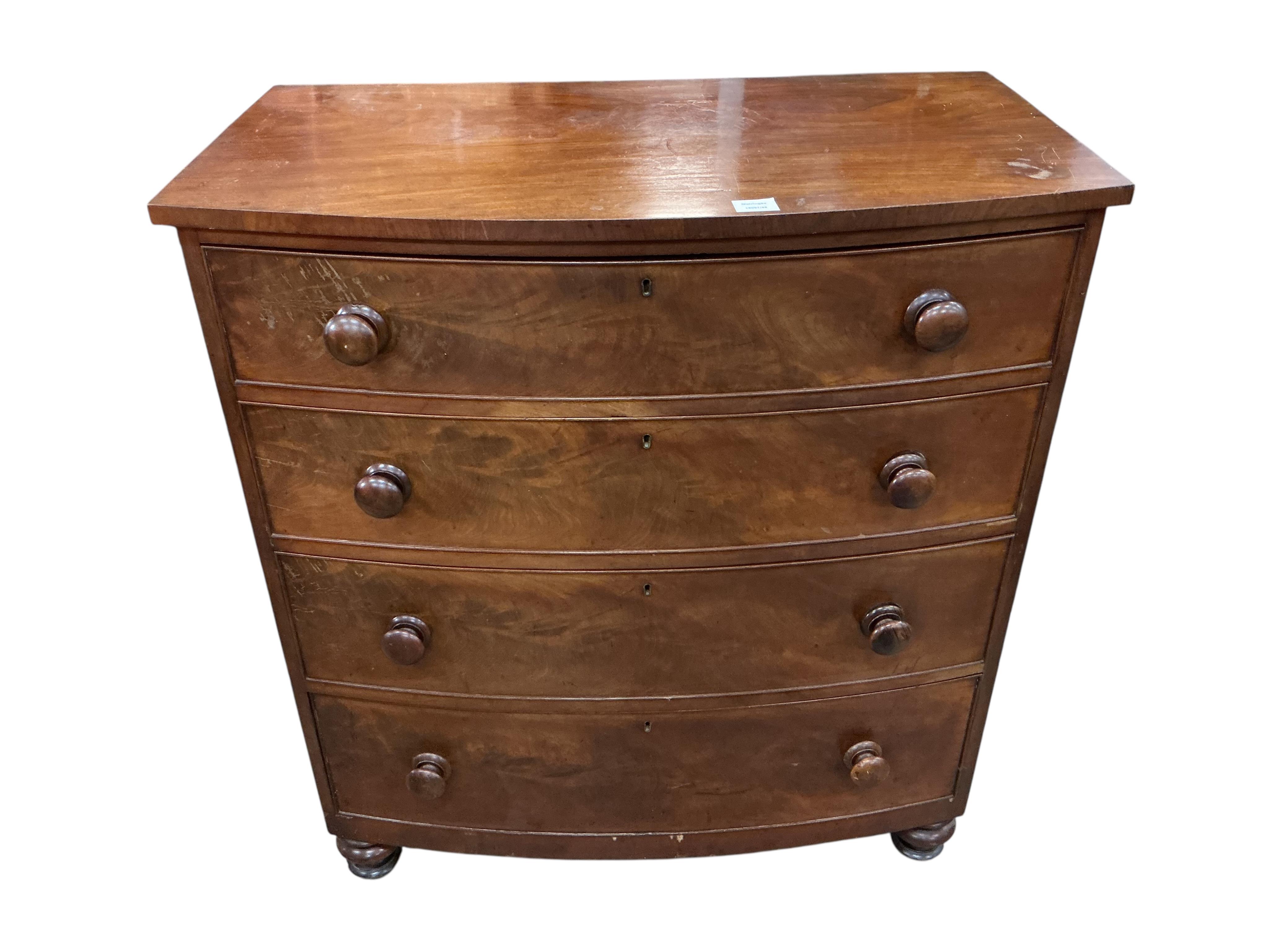 A Victorian mahogany bowfront chest of drawers, width 95cm, depth 54cm, height 105cm